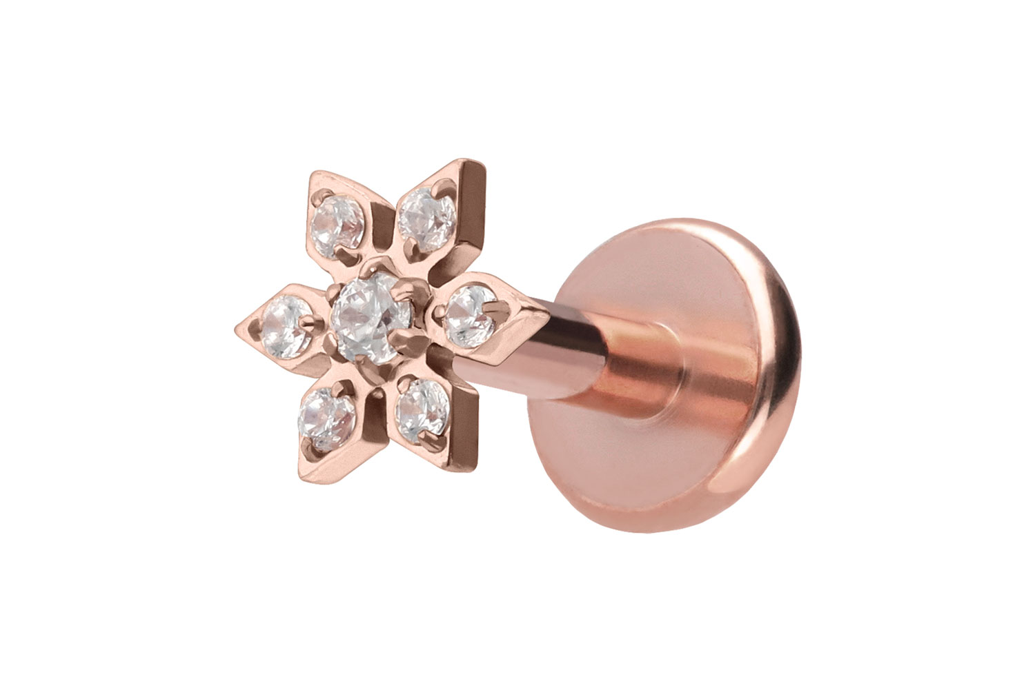 Titan Labret Piercing mit Push Fit KRISTALLBLUME